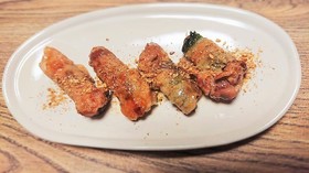 お弁当にも・豚切りおとしのエリンギしそ巻