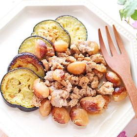 とら豆のひき肉の白みそにんにく炒め