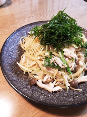 簡単時短節約★むね肉と水菜の香味パスタ★