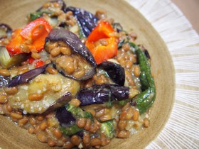 ナスと納豆の味噌炒め