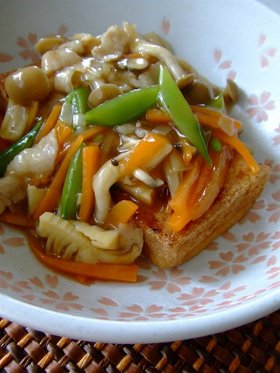 焼き厚揚げの野菜あんかけ