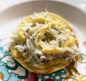 ギョウザの皮で、しらすピザ