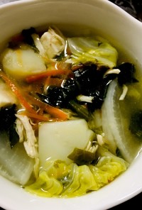低フォド＊鶏ささみ茹で汁で豆腐野菜スープ