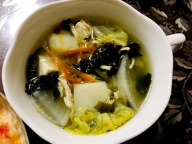 低フォド*鶏ささみ茹で汁で豆腐野菜スープ