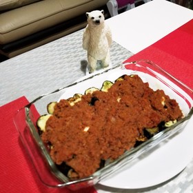 茄子とレンチンミートソース焼き