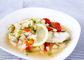 簡単♪白身魚とカラフル野菜の温菜サラダ