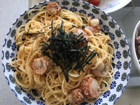 ベビーほたてと明太子の和風パスタ