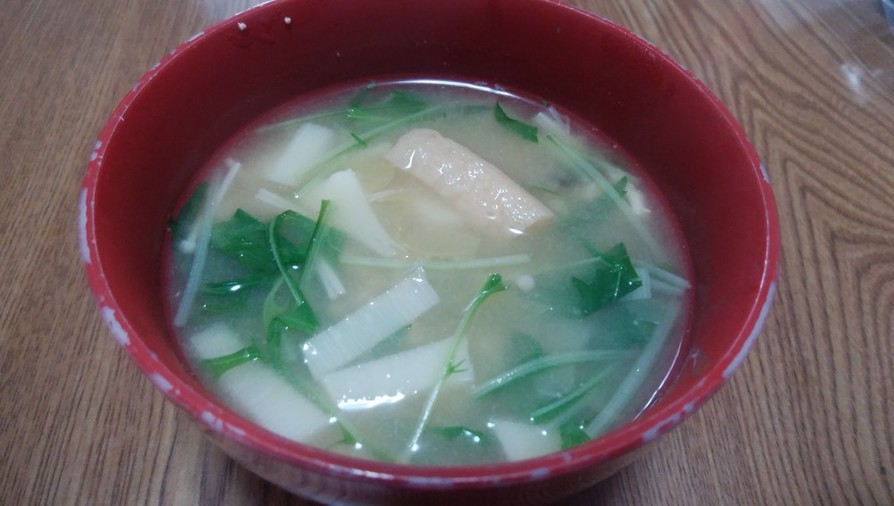 タケノコと水菜の味噌汁の画像