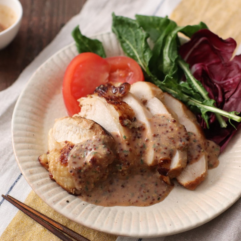 鶏胸肉のマスタードクリームソース添え レシピ