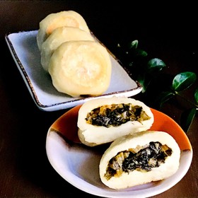 野沢菜古漬けでおやき