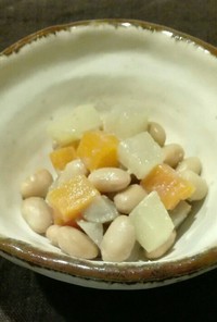 レンジで簡単　減塩　お豆と野菜の味噌煮