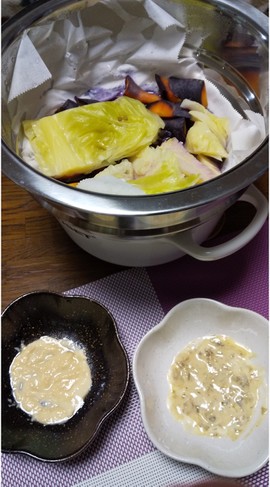 蒸し野菜~蕗の薹ディップ