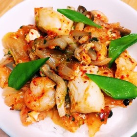 冷凍シーフードで!海鮮キムチ卵丼