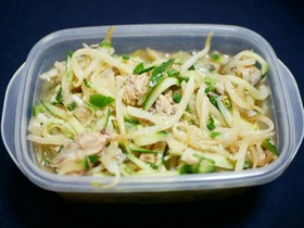 もやしときゅうりと新玉ねぎのサバ缶サラダ