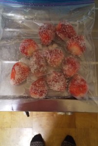 砂糖をまぶしてイチゴの冷凍保存