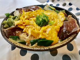 鰹わけぎふわ玉子のノンオイル青じそ漬け丼