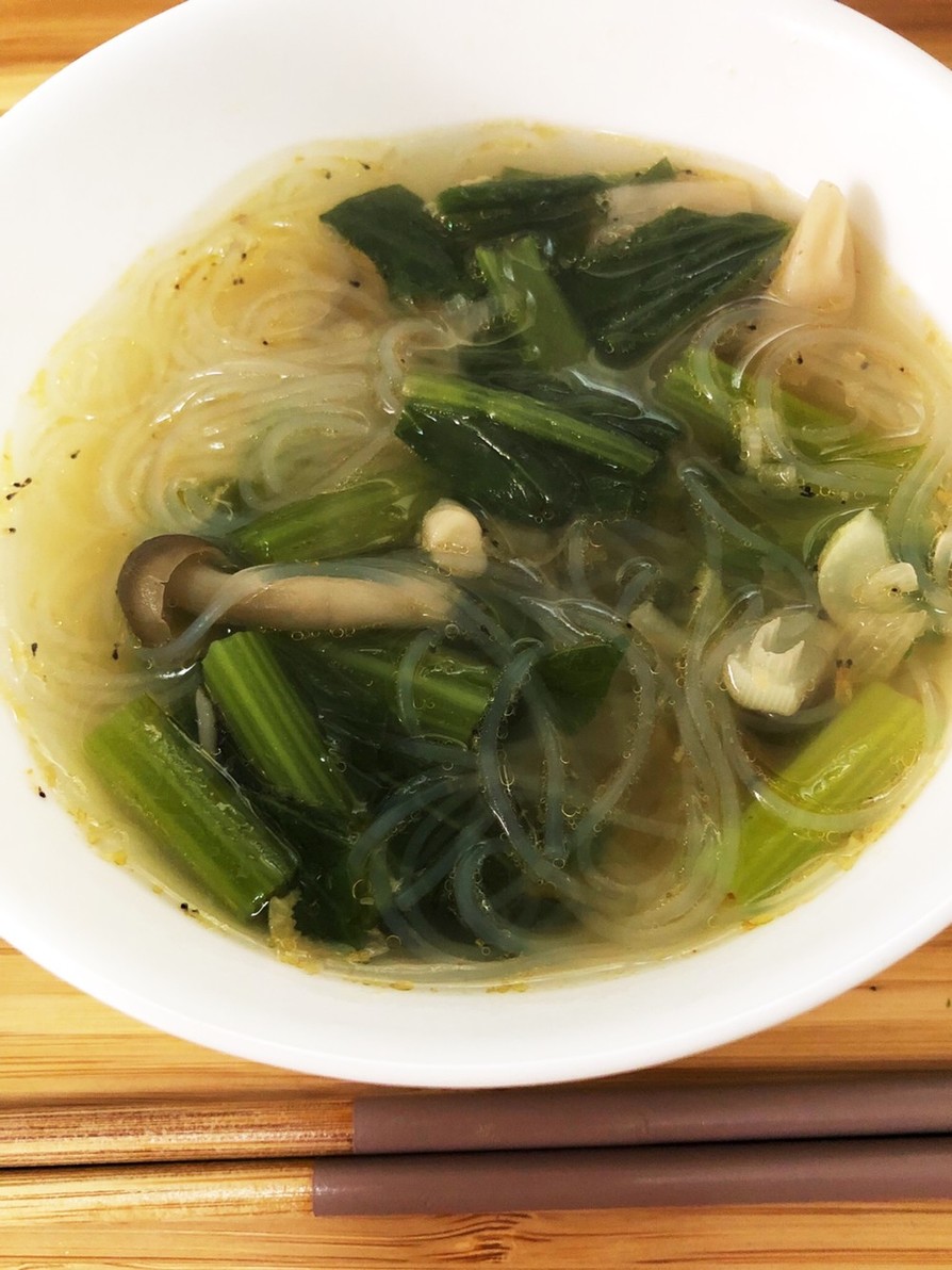 小松菜の春雨中華風スープの画像