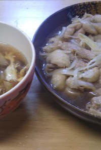 鶏皮ポン酢&中華スープ