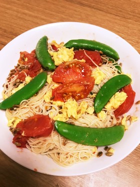 腸まで届くトマ玉そうめん チャンプルー