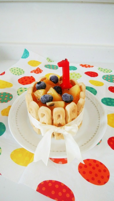 ヨーグルトと食パンで☆1歳の誕生日ケーキの写真