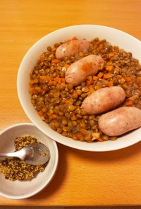 俺のレシピ:ソーセージとレンズ豆の煮込み