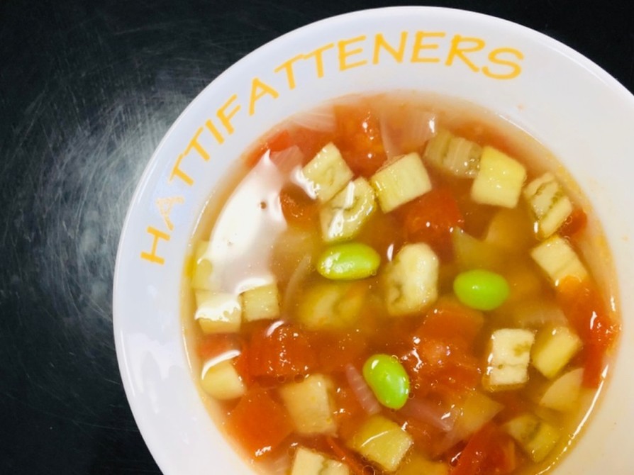 オイスターソースで★ナスとトマトのスープの画像