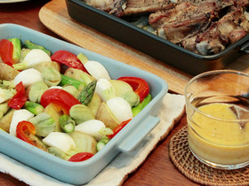 グリル野菜のレモン味噌ディップ添え