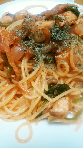 メカジキと野菜のトマト味スパゲティ