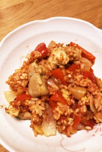 鶏とトマト缶で簡単！炊飯器カレーピラフ