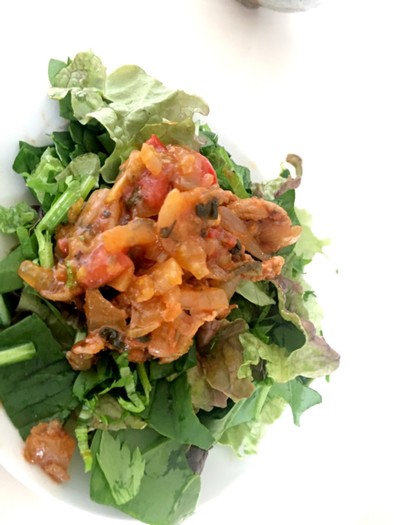 野菜と豚肉のトマト炒めサラダの写真