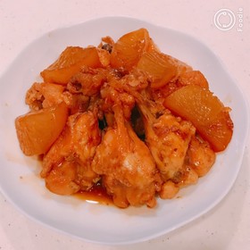 圧力鍋で柔か、手羽元と大根の甘辛バター煮