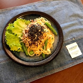 スナップえんどうと挽肉の和クリームパスタ