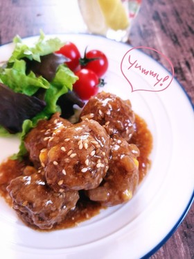 レンジで簡単♪甘酢ゴマだれのミートボール