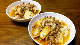 キムチ挽き肉豆腐♪