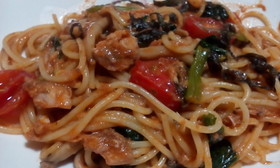 さば水煮缶でパスタ