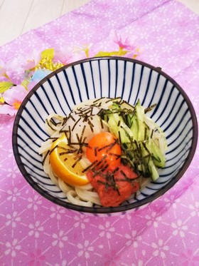 パスタのタレで★簡単レンチン釜玉うどん