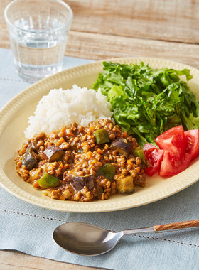 レンジで!大豆のお肉のなすキーマカレー