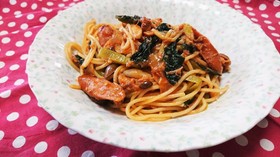 小松菜とサバ缶deトマトパスタ!!