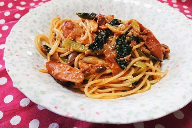 小松菜とサバ缶deトマトパスタ レシピ 作り方 By Mizuiro7 クックパッド 簡単おいしいみんなのレシピが352万品