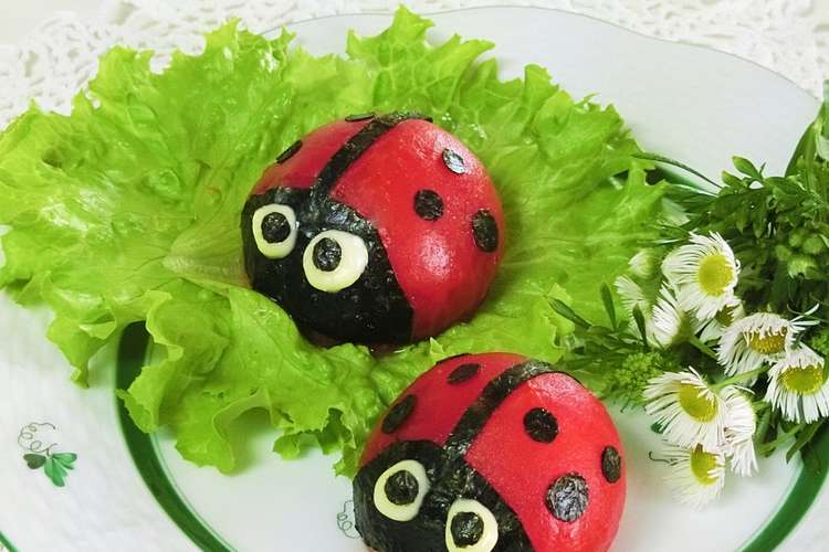可愛いトマトのてんとう虫 サラダのデコに レシピ 作り方 By ｂiｂiすみれ クックパッド
