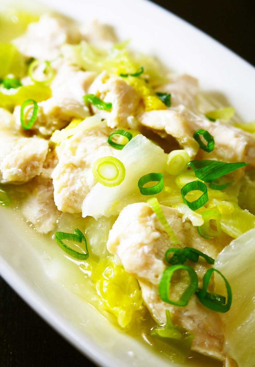 塩麹漬け鶏むね肉白菜白葱のフライパン蒸しの画像