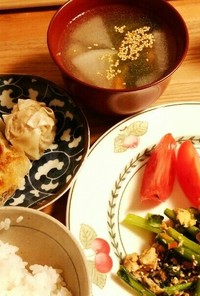 小松菜と春菊の炒めもの　献立
