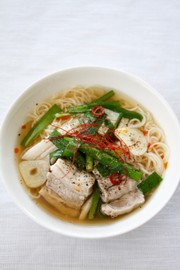 ガッツリ美味しい【豚ニラにゅうめん】煮麺の写真