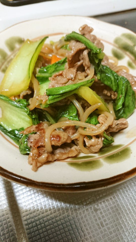 ★チンゲン菜と牛肉と糸コンのチャプチェ風
