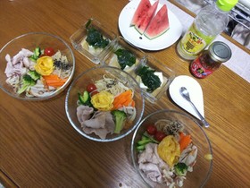 豚しゃぶDe冷やし中華バラ薄焼き卵❤️