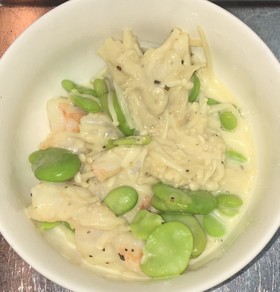 そらまめと海老のレモンチーズ炒め