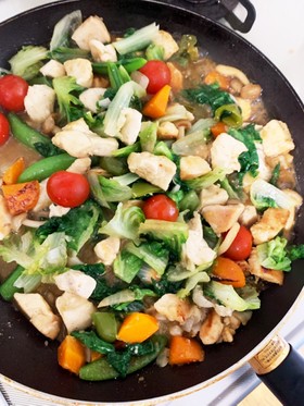 サラダ菜ミニトマト胸肉塩だれ炒め