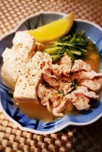 簡単 時短 豆腐と豚肉と水菜のさっぱり煮