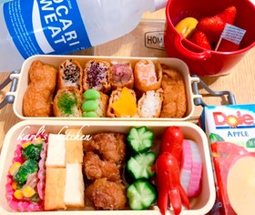 簡単カラフルいなり寿司唐揚げ運動会弁当