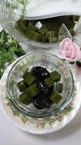 【抹茶寒天】に「ふじっこのお多福豆」